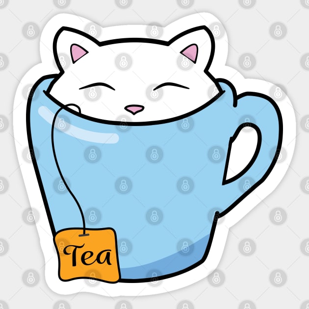 Cat in a blue cup of tea Sticker by Purrfect